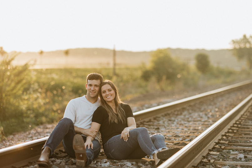 Couple engagement photo session on the railroad in Bellevue, Iowa. 