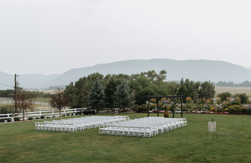Wedding ceremony layout at Crooked Willow Farms in Larkspur, Colorado.