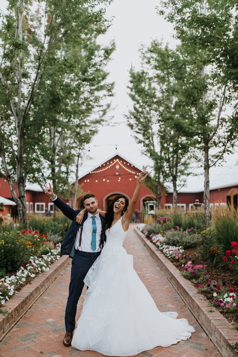 Bride and groom at their wedding venue Crooked Willow Farms in Larkspur, Colorado.